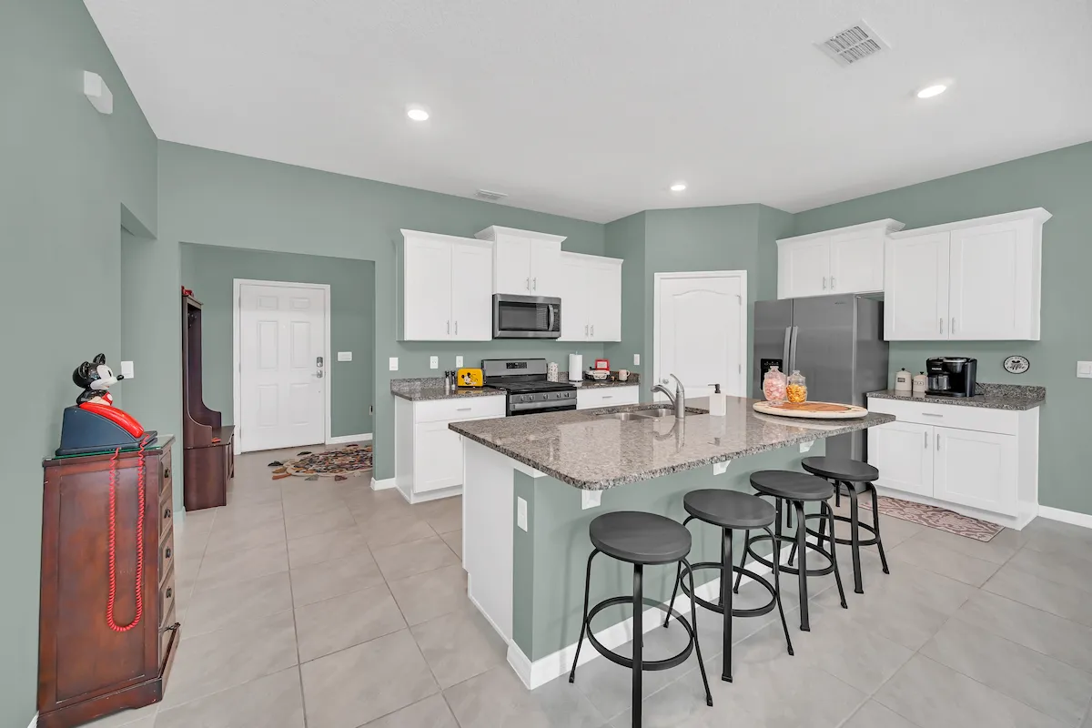 Fully stocked kitchen with island seating