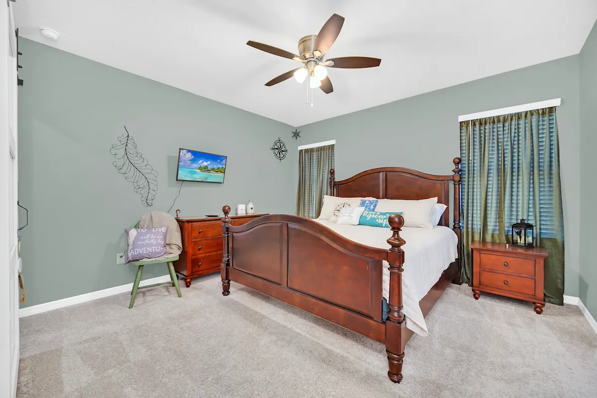 Peter Pan themed king bedroom with crib