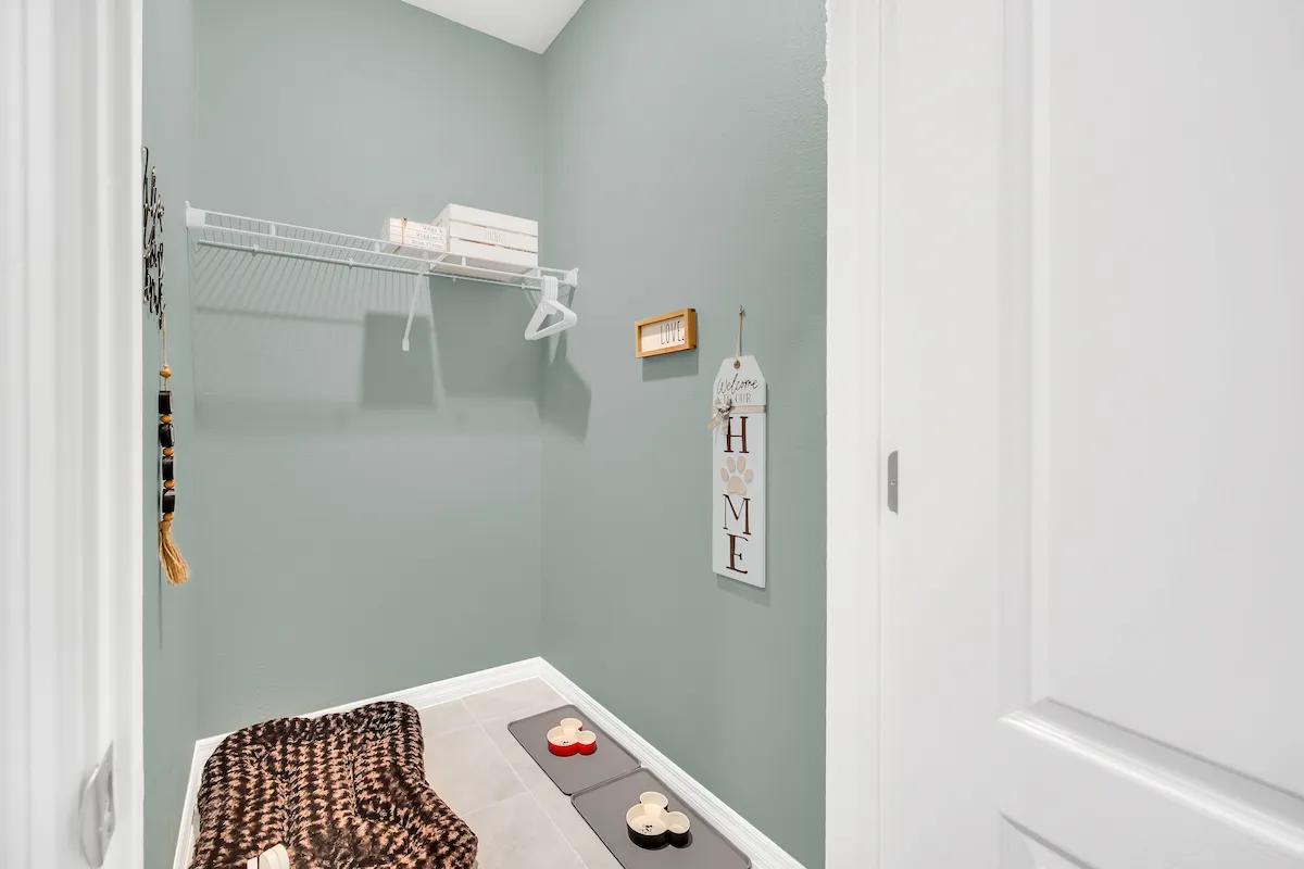 Dog room with cozy bed and play space