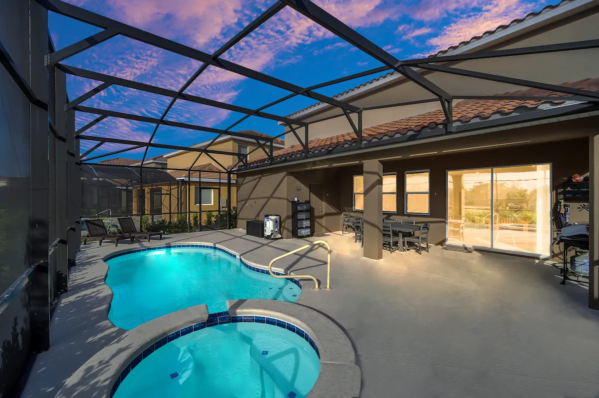 Private pool and spa at sunset